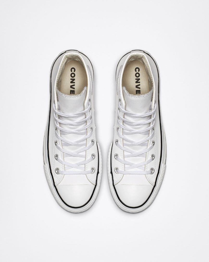 Sapatos Plataforma Converse Chuck Taylor All Star Lift Couro Cano Alto Feminino Branco Pretas Branco | PT X01P735